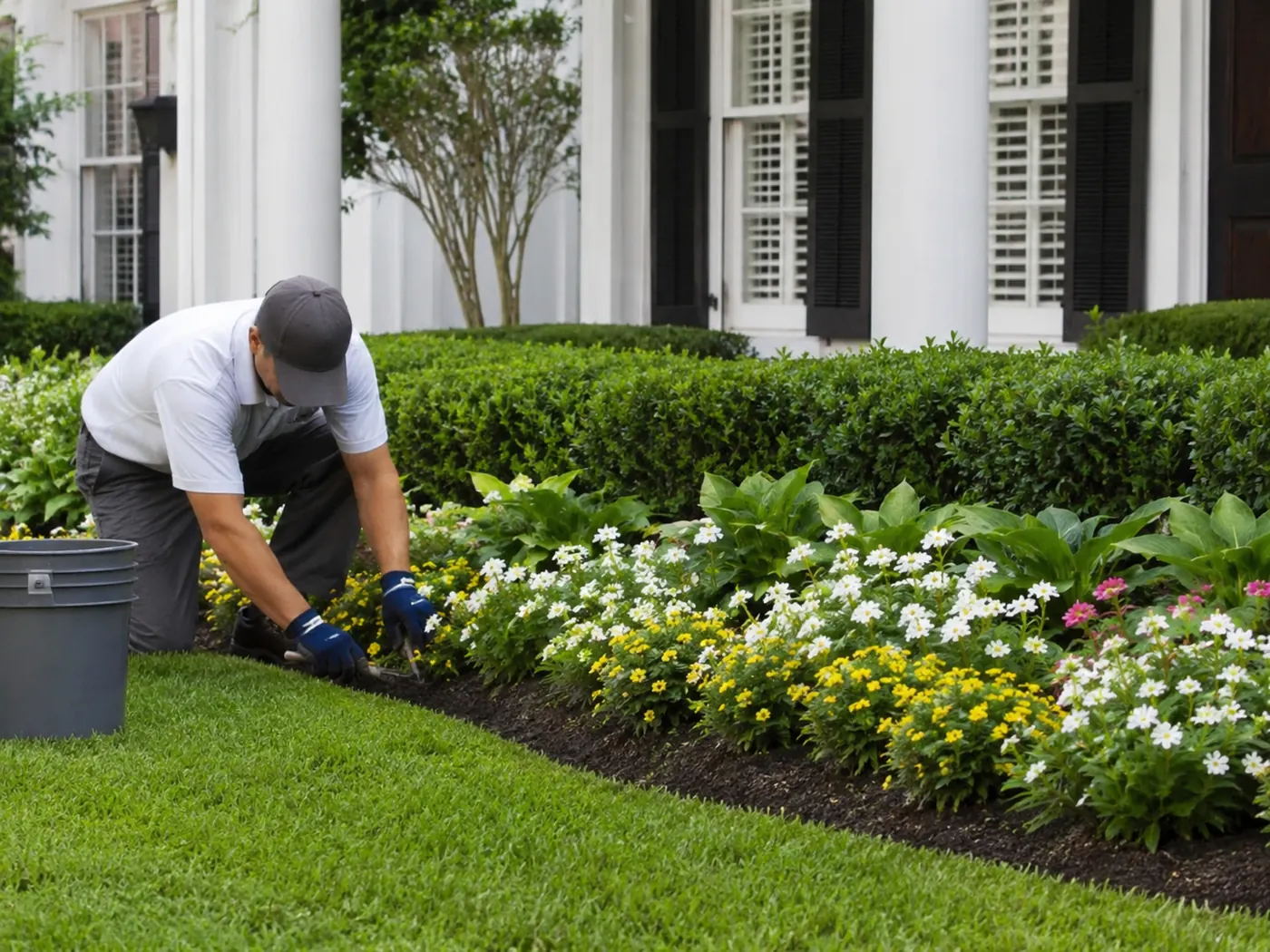 Flower bed maintenance at a home in Alabama